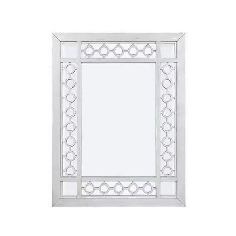 Specchio da parete in legno intagliato, 101 cm, verticale, design intagliato rotondo, bianco