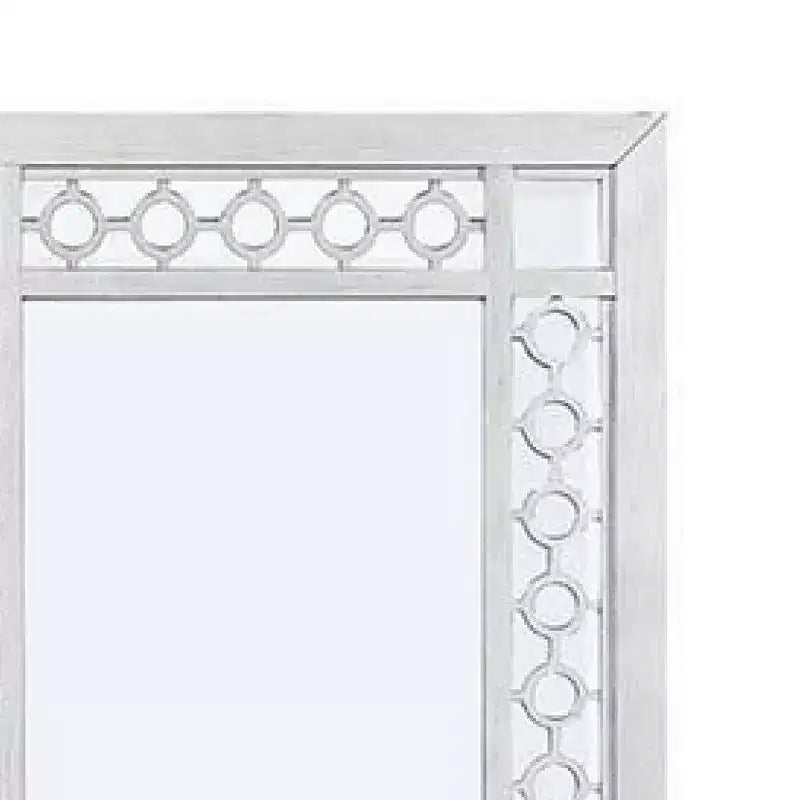 Specchio da parete in legno intagliato, 101 cm, verticale, design intagliato rotondo, bianco