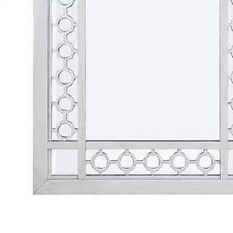 Specchio da parete in legno intagliato, 101 cm, verticale, design intagliato rotondo, bianco