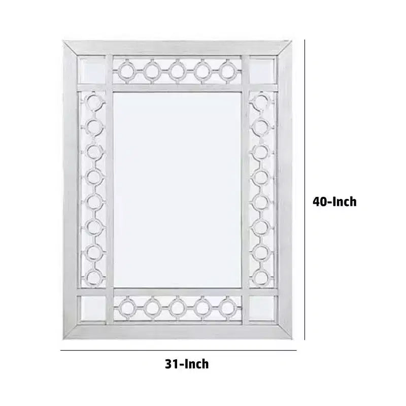 Specchio da parete in legno intagliato, 101 cm, verticale, design intagliato rotondo, bianco
