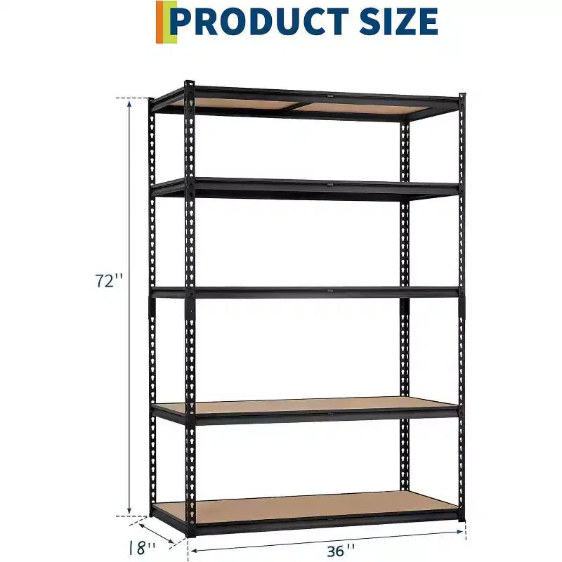 Scaffalatura da garage a 5 ripiani, scaffali portaoggetti per carichi pesanti con capacità di 1134 kg, scaffale in metallo regolabile da 122 cm L x 46 cm P x 183 cm H