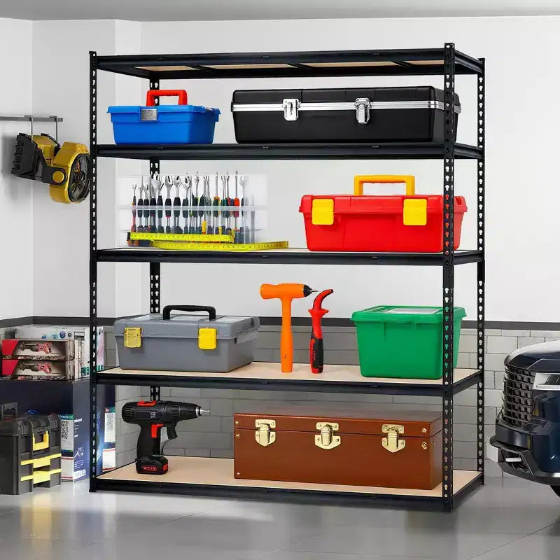 Scaffalatura da garage a 5 ripiani, scaffali portaoggetti per carichi pesanti con capacità di 1134 kg, scaffale in metallo regolabile da 122 cm L x 46 cm P x 183 cm H