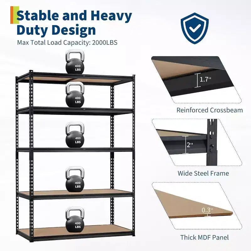 Scaffalatura da garage a 5 ripiani, scaffali portaoggetti per carichi pesanti con capacità di 1134 kg, scaffale in metallo regolabile da 122 cm L x 46 cm P x 183 cm H