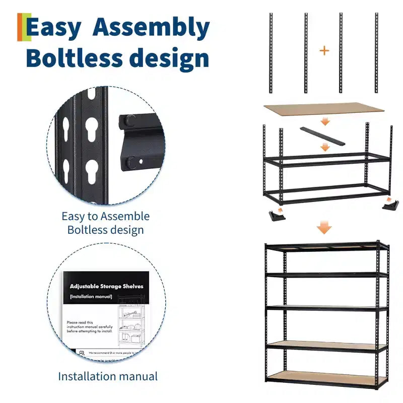 Scaffalatura da garage a 5 ripiani, scaffali portaoggetti per carichi pesanti con capacità di 1134 kg, scaffale in metallo regolabile da 122 cm L x 46 cm P x 183 cm H