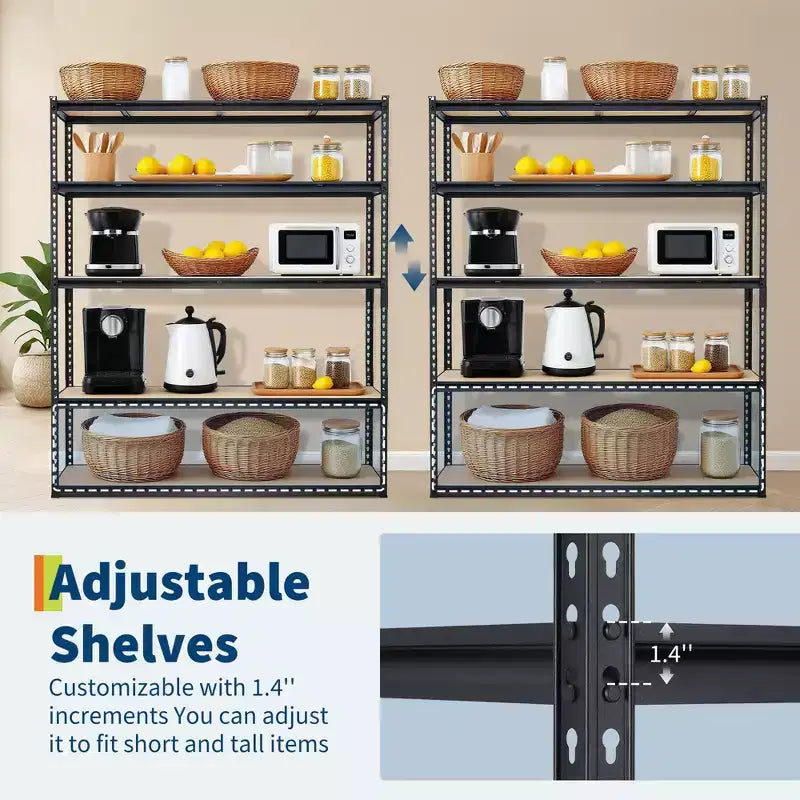 Scaffalatura da garage a 5 ripiani, scaffali portaoggetti per carichi pesanti con capacità di 1134 kg, scaffale in metallo regolabile da 122 cm L x 46 cm P x 183 cm H