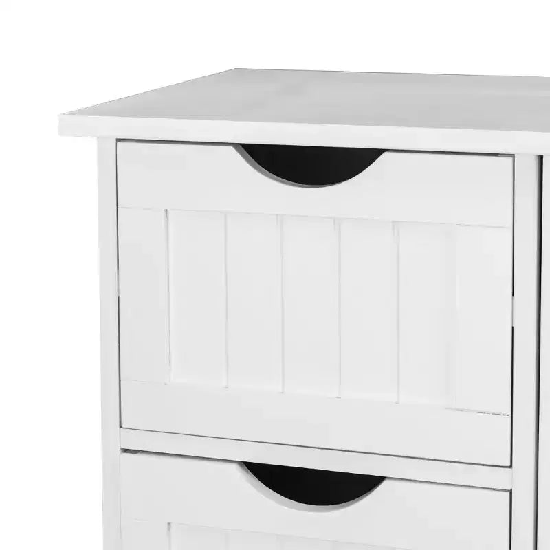 Mobiletto da bagno con anta singola e 4 cassetti, bianco