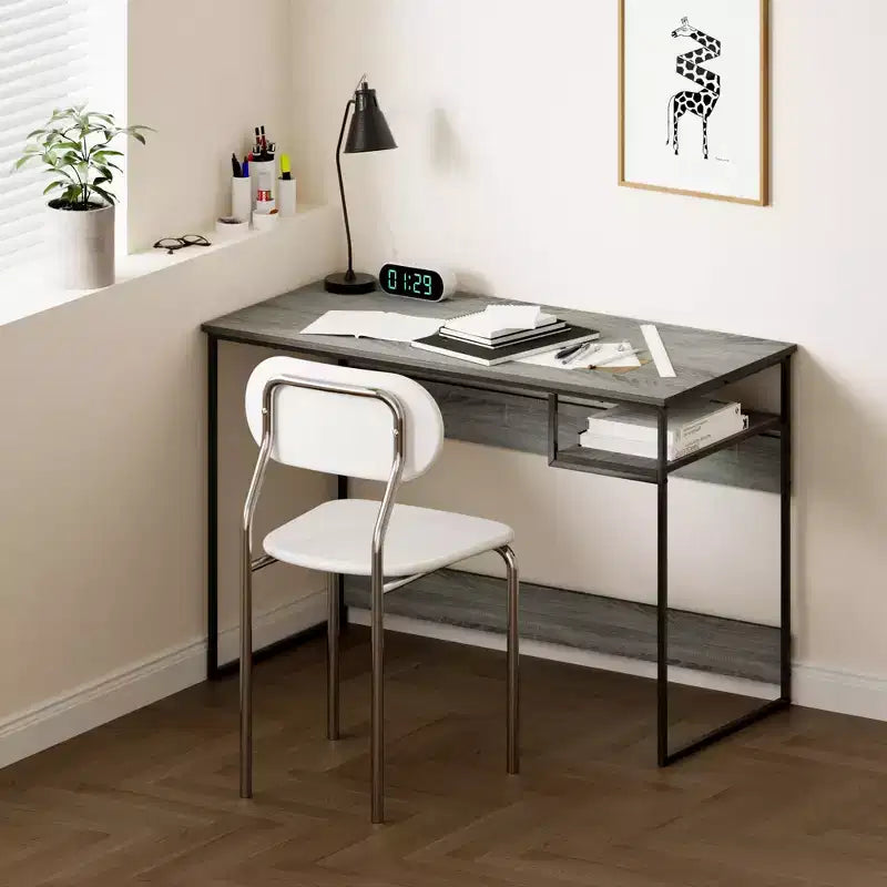Scrivania per computer da 45" con telaio in metallo, tavolo da studio, postazione di lavoro per ufficio domestico con vano portaoggetti