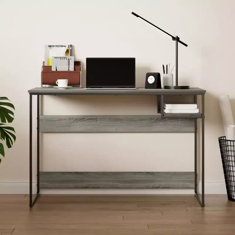 Scrivania per computer da 45" con telaio in metallo, tavolo da studio, postazione di lavoro per ufficio domestico con vano portaoggetti