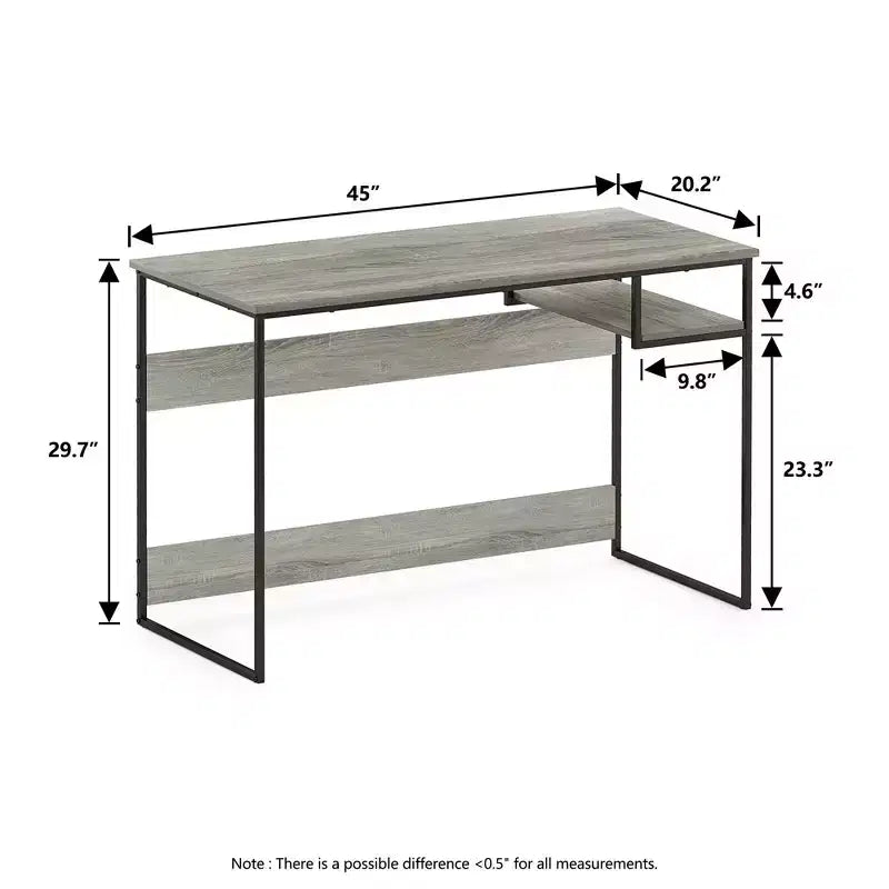 Scrivania per computer da 45" con telaio in metallo, tavolo da studio, postazione di lavoro per ufficio domestico con vano portaoggetti