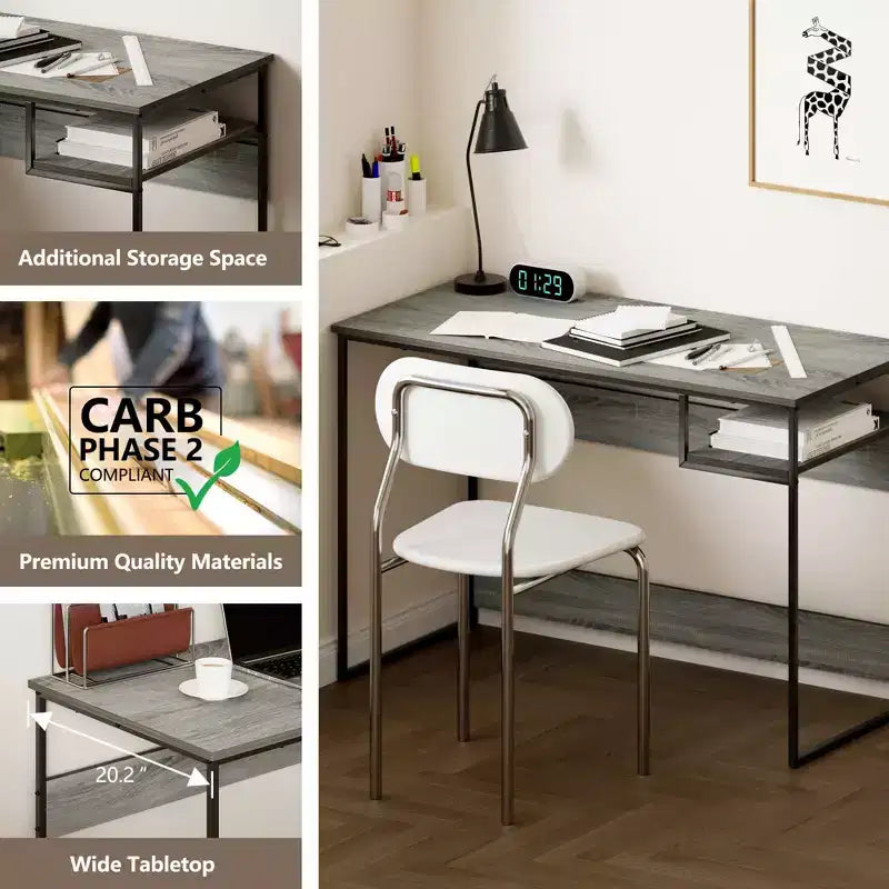 Scrivania per computer da 45" con telaio in metallo, tavolo da studio, postazione di lavoro per ufficio domestico con vano portaoggetti