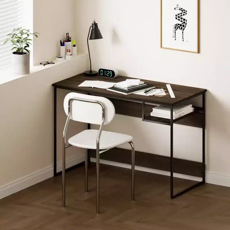 Scrivania per computer da 45" con telaio in metallo, tavolo da studio, postazione di lavoro per ufficio domestico con vano portaoggetti