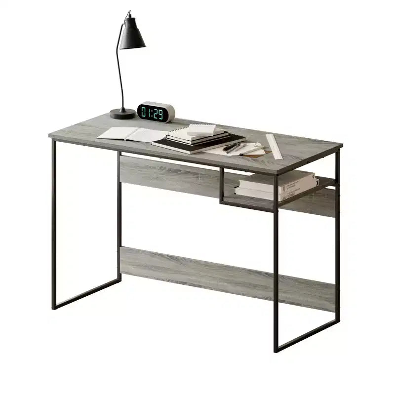 Scrivania per computer da 45" con telaio in metallo, tavolo da studio, postazione di lavoro per ufficio domestico con vano portaoggetti