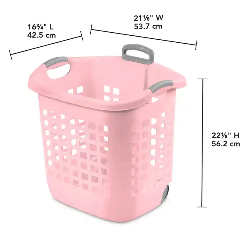 Cesta portabiancheria con ruote Ultra, 60 litri con manici, rosa, confezione da 4