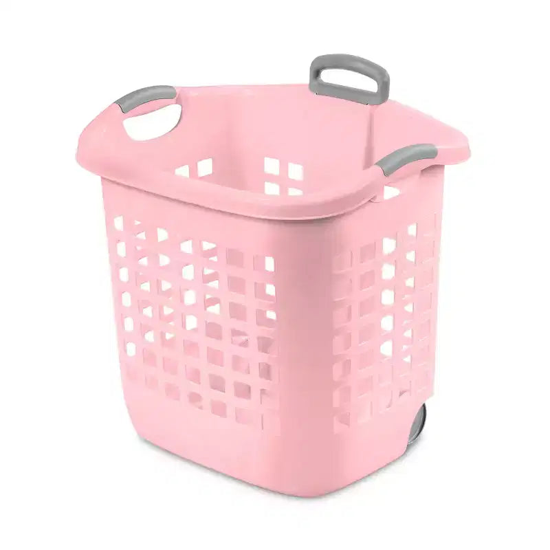 Cesta portabiancheria con ruote Ultra, 60 litri con manici, rosa, confezione da 4