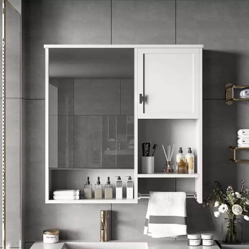 Armadietto dei medicinali da 40" con specchio, mobiletto da bagno con anta a specchio e ripiani in vetro, bianco