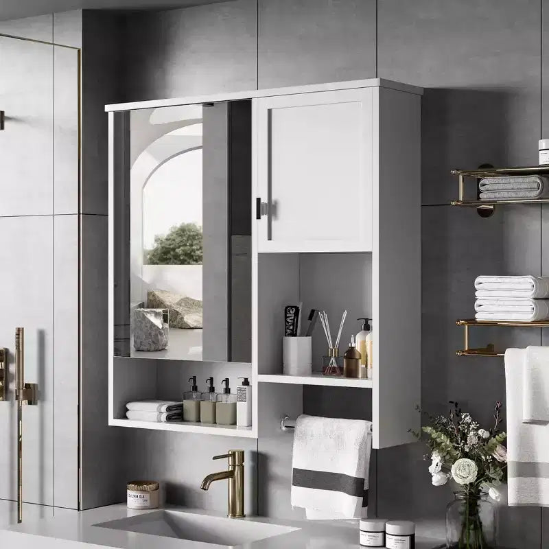 Armadietto dei medicinali da 40" con specchio, mobiletto da bagno con anta a specchio e ripiani in vetro, bianco
