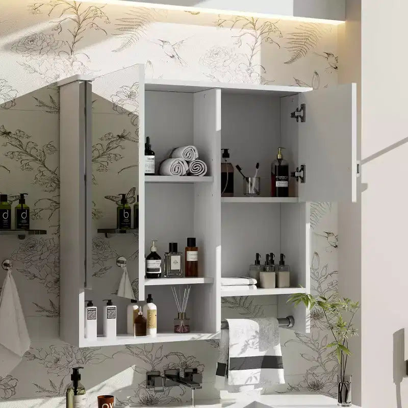 Armadietto dei medicinali da 40" con specchio, mobiletto da bagno con anta a specchio e ripiani in vetro, bianco