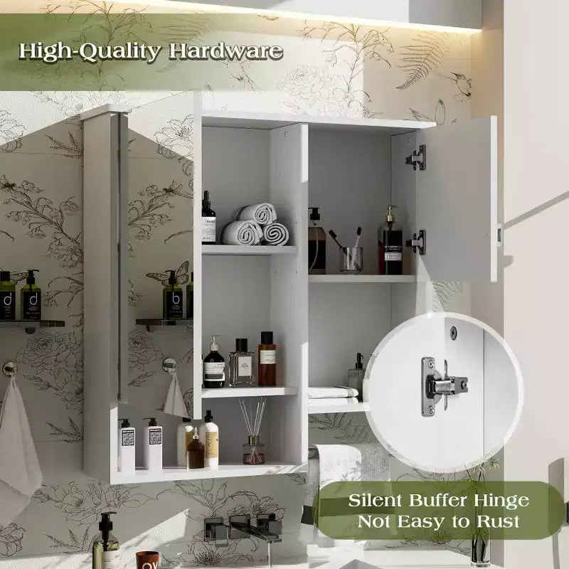 Armadietto dei medicinali da 40" con specchio, mobiletto da bagno con anta a specchio e ripiani in vetro, bianco