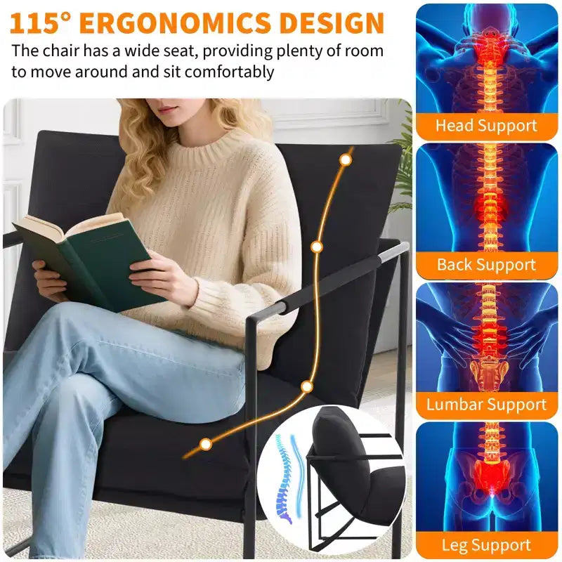 Poltrone a imbragatura, poltrona d'accento moderna di metà secolo, comoda sedia da lettura con imbottitura in schiuma triturata per sale lettura, camere da letto, balconi
