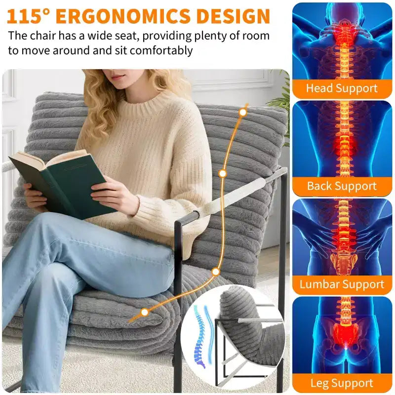 Poltrone a imbragatura, poltrona d'accento moderna di metà secolo, comoda sedia da lettura con imbottitura in schiuma triturata per sale lettura, camere da letto, balconi