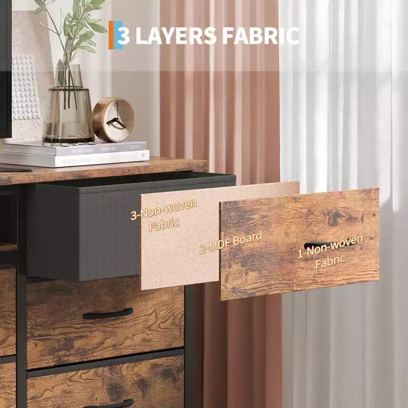 Mobile TV credenza da 70 pollici di lunghezza per TV da 65, 75, 80 pollici, cassettiera ampia con 13 cassetti in tessuto