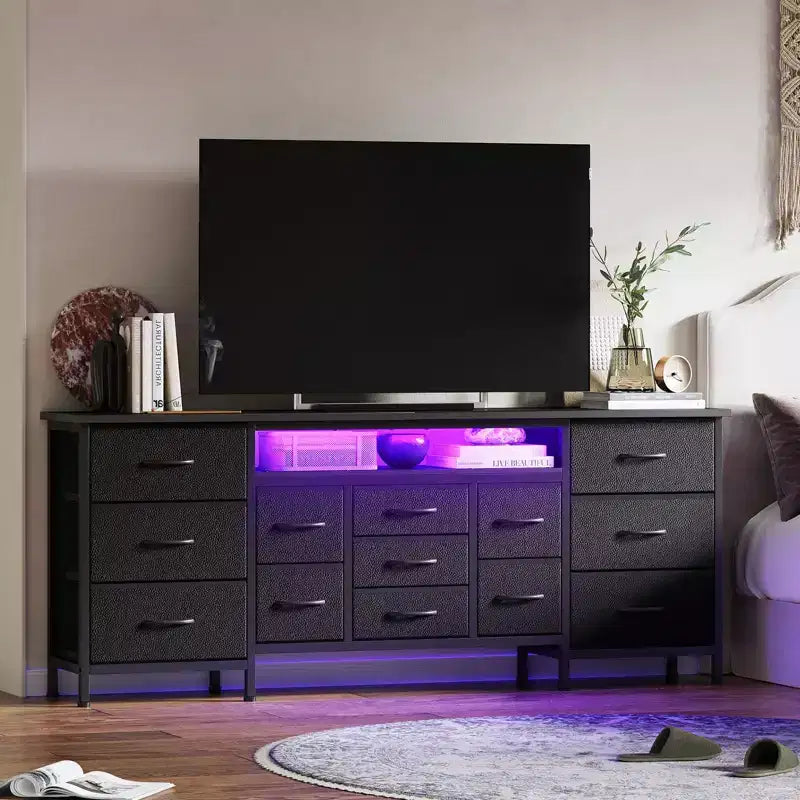 Mobile TV credenza da 70 pollici di lunghezza per TV da 65, 75, 80 pollici, cassettiera ampia con 13 cassetti in tessuto