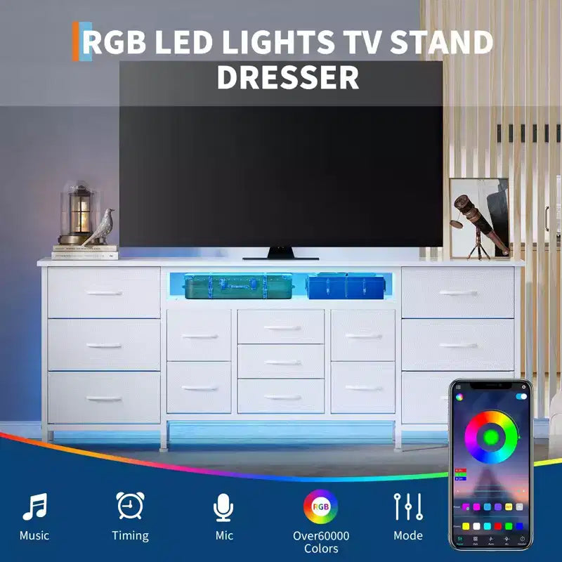 Mobile TV credenza da 70 pollici di lunghezza per TV da 65, 75, 80 pollici, cassettiera ampia con 13 cassetti in tessuto