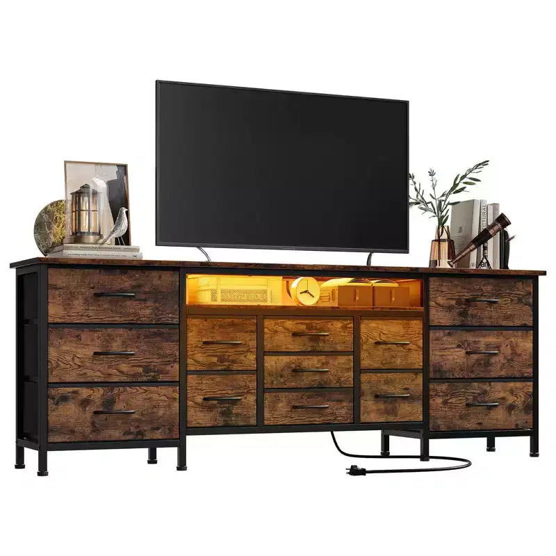 Mobile TV credenza da 70 pollici di lunghezza per TV da 65, 75, 80 pollici, cassettiera ampia con 13 cassetti in tessuto