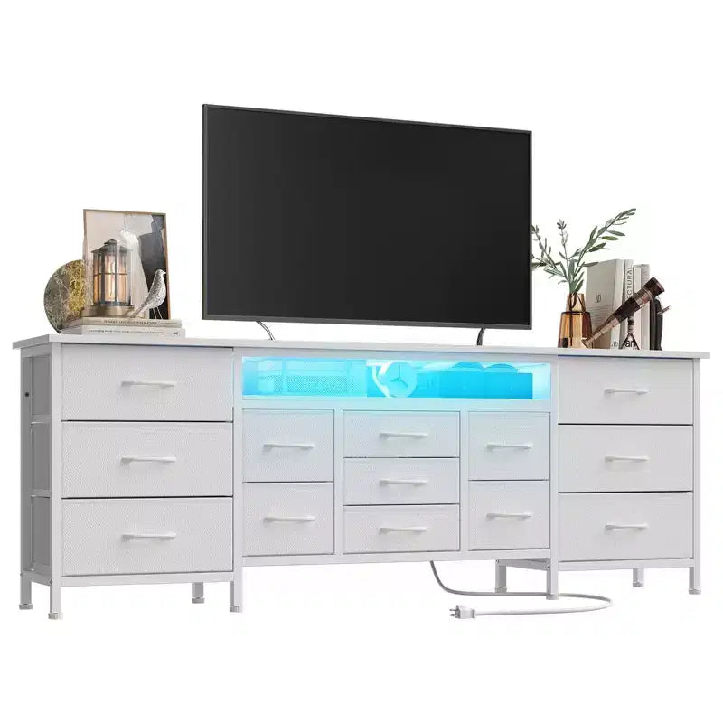 Mobile TV credenza da 70 pollici di lunghezza per TV da 65, 75, 80 pollici, cassettiera ampia con 13 cassetti in tessuto