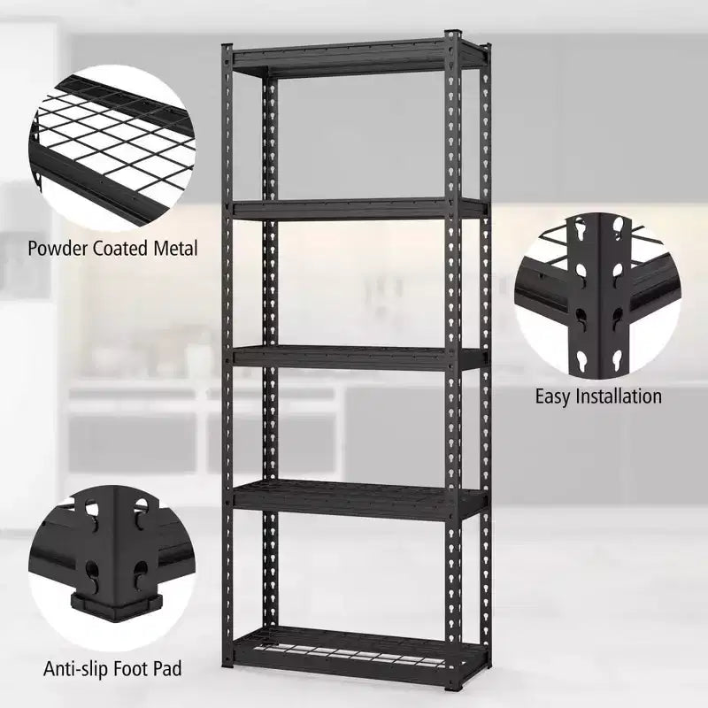 Set di 2 scaffali metallici a 5 ripiani, scaffale in filo metallico resistente con piedini antiscivolo