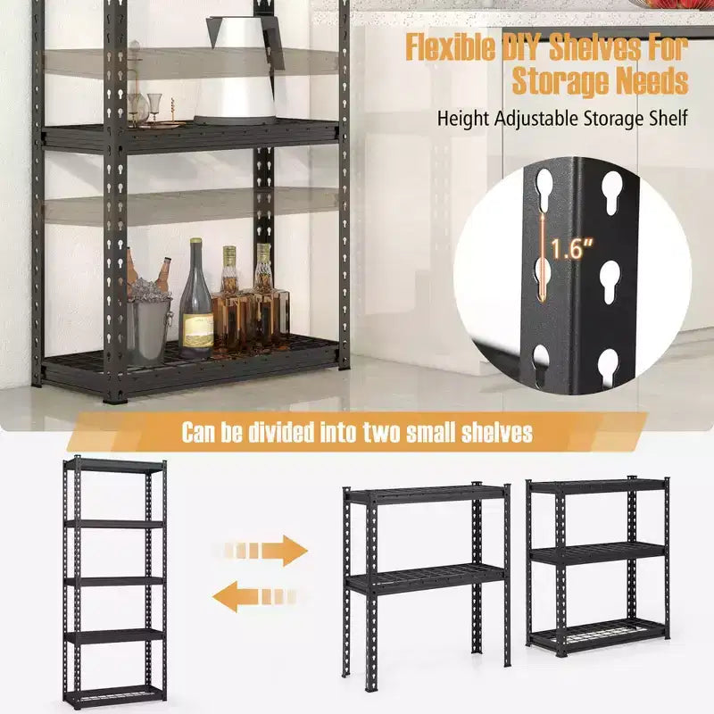 Set di 2 scaffali metallici a 5 ripiani, scaffale in filo metallico resistente con piedini antiscivolo