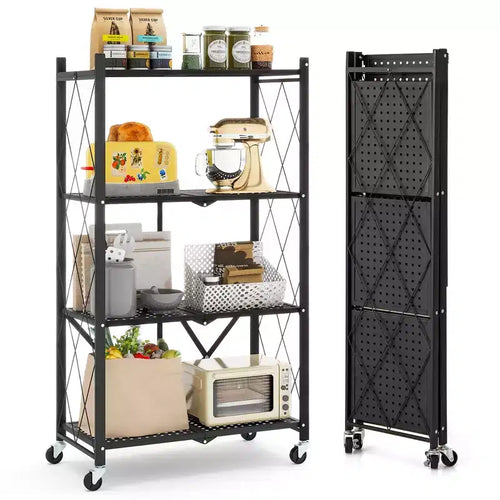 Costway 4-tier Foldable Storage Shelving Unit w/4 Universal Wheels for Kitchen Study
