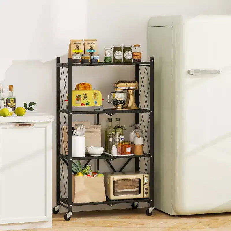 Scaffale portaoggetti pieghevole a 4 ripiani con 4 ruote universali per cucina e studio