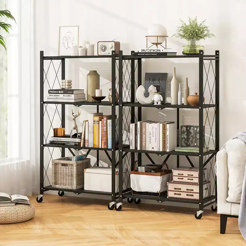 Scaffale portaoggetti pieghevole a 4 ripiani con 4 ruote universali per cucina e studio