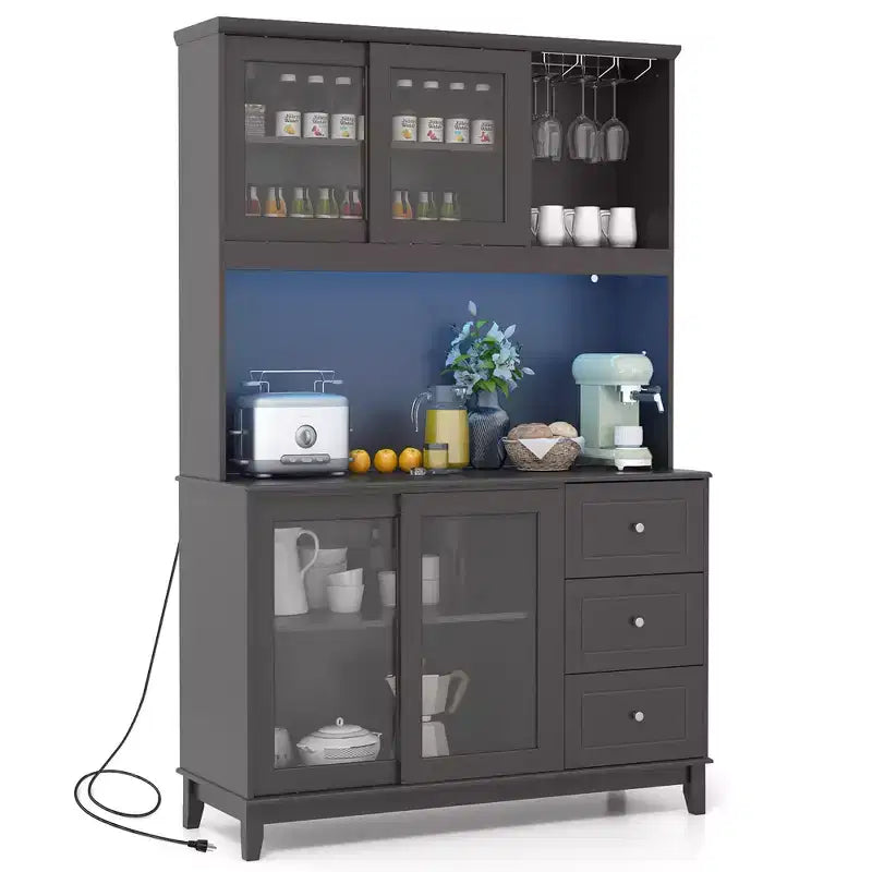 Dispensa da Cucina con Luci a LED e Presa di Corrente, Marrone Scuro