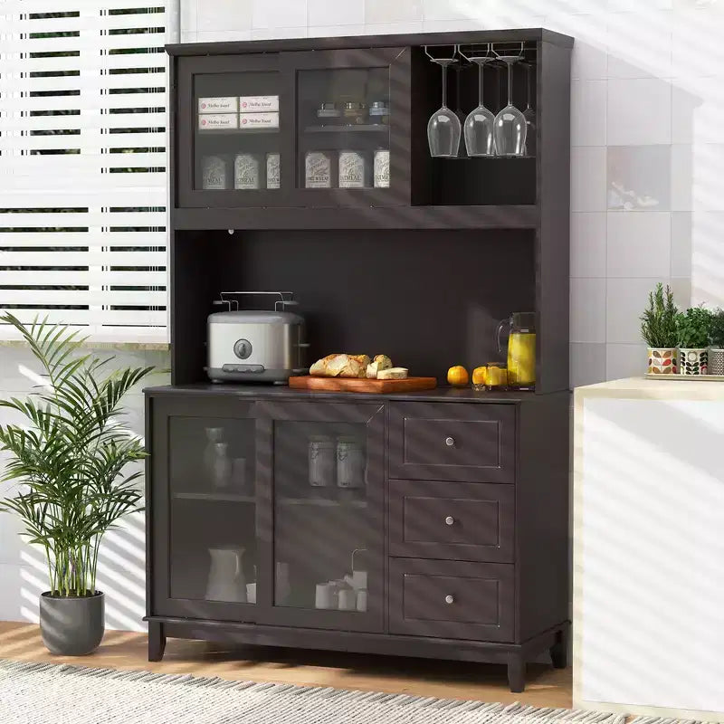 Dispensa da Cucina con Luci a LED e Presa di Corrente, Marrone Scuro