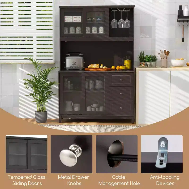 Dispensa da Cucina con Luci a LED e Presa di Corrente, Marrone Scuro