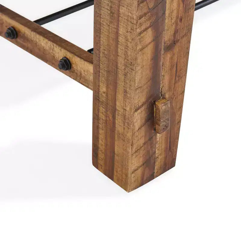 Tavolino da Caffè Industriale in Legno di Acacia, Marrone Scuro con Ripiano Fisso in Acciaio Rustico