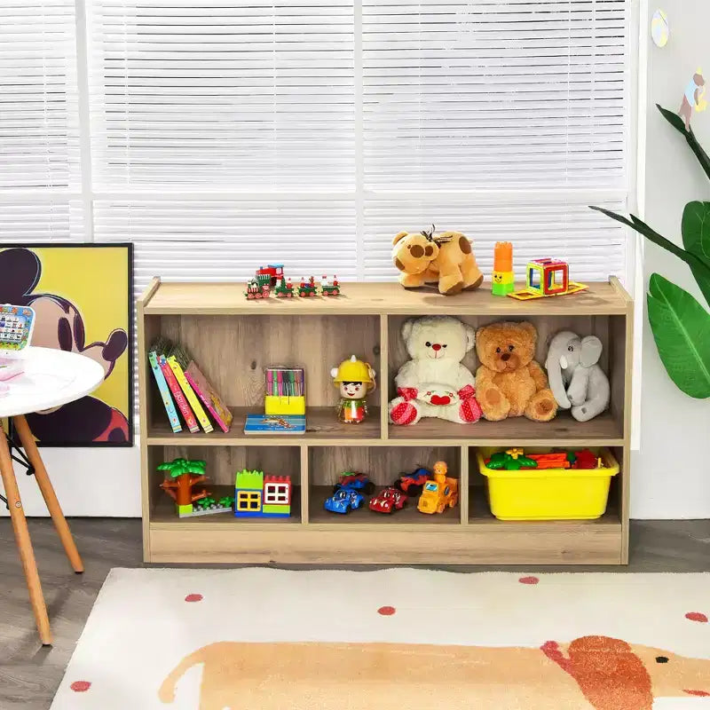 Mobiletto libreria a 5 cubi in legno per bambini, portaoggetti per giocattoli per camerette e aule