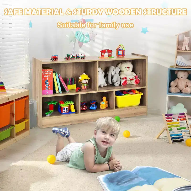 Mobiletto libreria a 5 cubi in legno per bambini, portaoggetti per giocattoli per camerette e aule