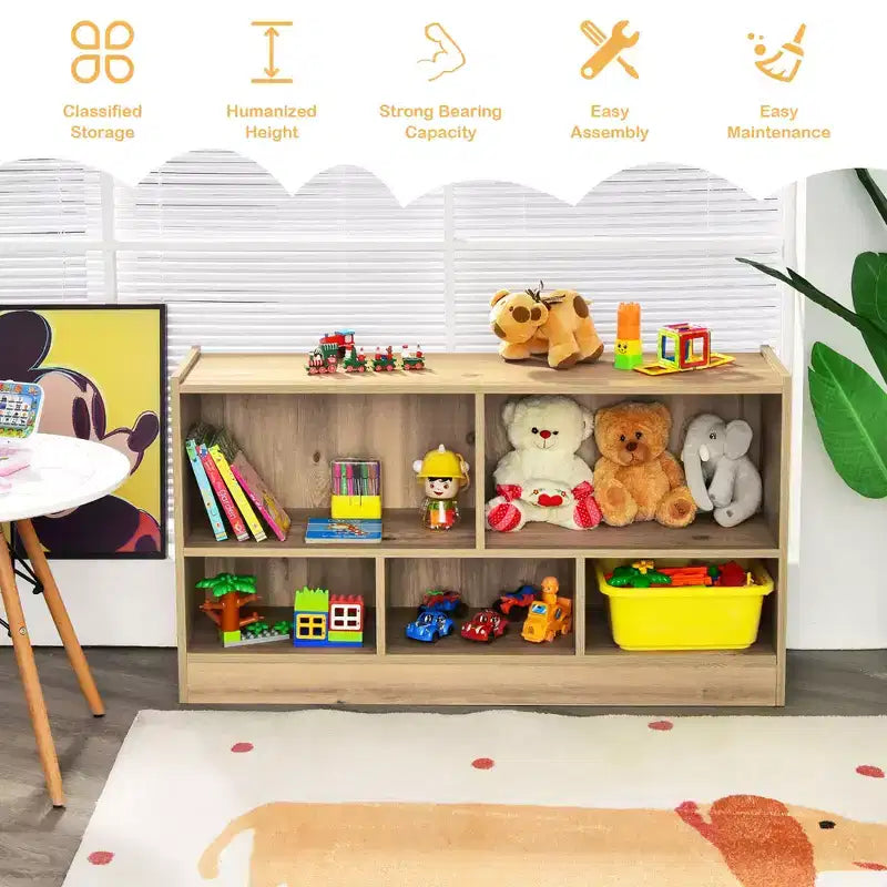 Mobiletto libreria a 5 cubi in legno per bambini, portaoggetti per giocattoli per camerette e aule