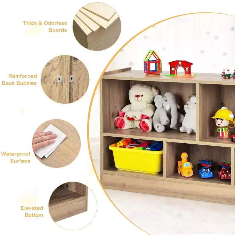 Mobiletto libreria a 5 cubi in legno per bambini, portaoggetti per giocattoli per camerette e aule
