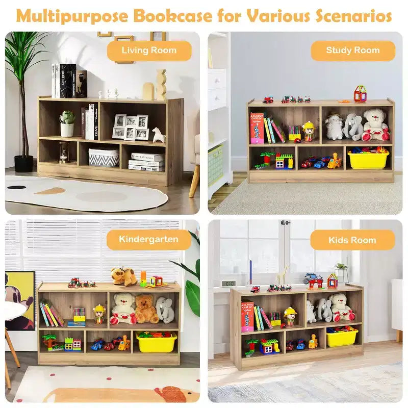 Mobiletto libreria a 5 cubi in legno per bambini, portaoggetti per giocattoli per camerette e aule