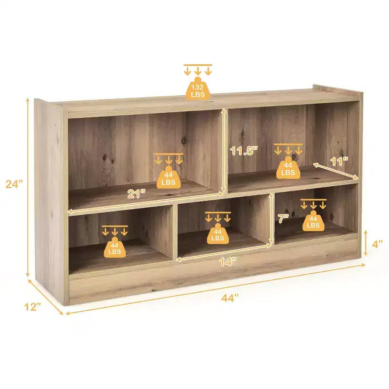 Mobiletto libreria a 5 cubi in legno per bambini, portaoggetti per giocattoli per camerette e aule