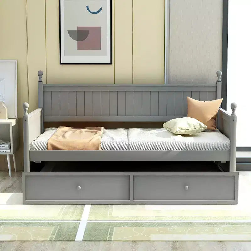 Letto a giorno in legno a una piazza con letto estraibile