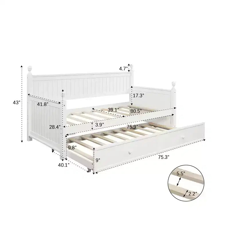 Letto a giorno in legno a una piazza con letto estraibile